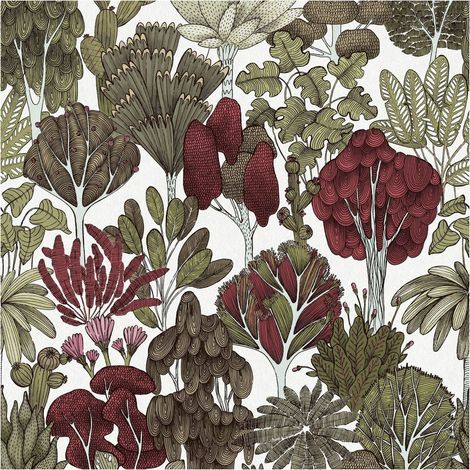 Nature wallpaper wall Profhome 377572 non-woven wallpaper smooth with floral ornaments matt green yellow white red 5.33 m2 (57 ft2) (1/5)