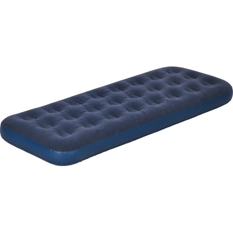 Blaue, aufblasbare Einzelmatratze, tragbares Luftbett mit integrierter Handpumpe, beflockte Oberfläche, für Camping und Reisen