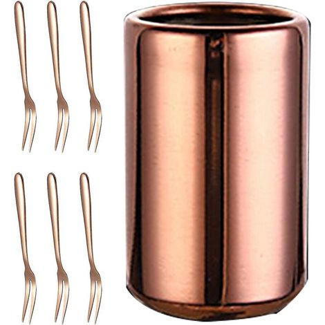 Ensemble de fourchettes à dessert en acier inoxydable doré rose avec boîte de rangement (1/5)
