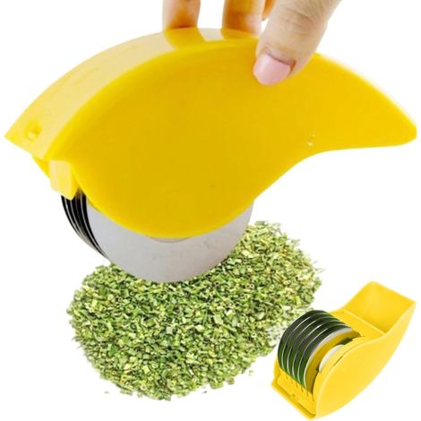 Kräuterroller – 1 Stück – Edelstahl und PP – 6 abnehmbare Klingen – Für Petersilie, Koriander, Zwiebeln – Gelb, 14,6 cm (1/5)