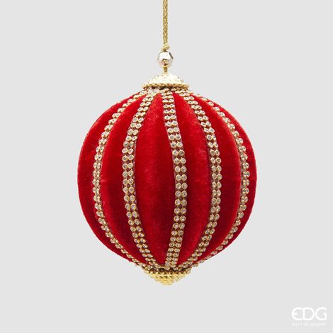 Pallina in velluto colore rosso con decori oro per albero di Natale decorazioni natalizie (1/4)