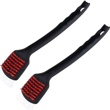 Brosse pour barbecue avec long manche, poils en nylon sûrs et grattoir en acier - Manche antidérapant - Brosse métallique pour nettoyer les grilles de barbecue et la porcelaine (1/5)