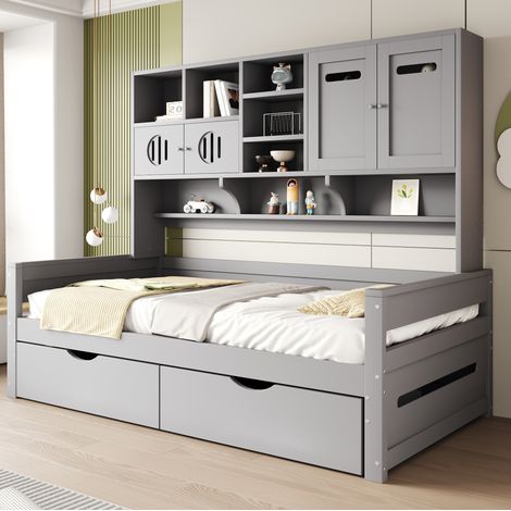 letto contenitore 90x200 con cassetti legno grigio OKMYHOME (1/5)