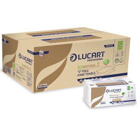 Asciugamani piegati a “Z”, Lucart Econatural Z, 23x23,5 cm, 2 veli, avana, 220 fogli - Conf. 18 pacchetti (1/5)