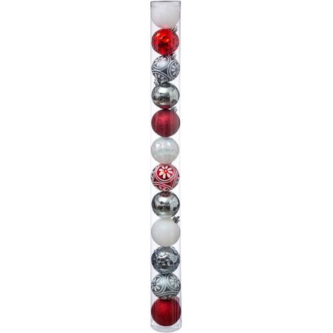 Lot de 12 Boules de Noël "Étoile" 6cm Blanc & Rouge