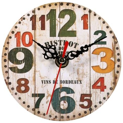 QORVA-Horloge murale Antique créative, horloges rondes en bois de Style Vintage, décoration de bureau à domicile (3)