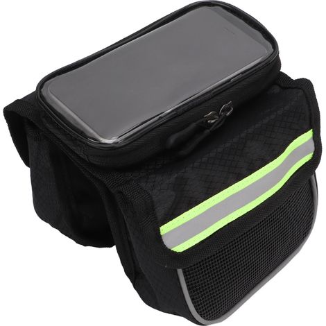 Fahrradrahmentasche aus 600D Nylon, schützende TPU-Folie, reflektierende Streifen, Doppelreißverschluss, stoßfest für Handys, grün (1/5)
