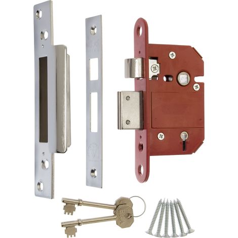 Serrure à mortaise 5 leviers de sécurité maximale Effet chromé 64 mm (1/2)
