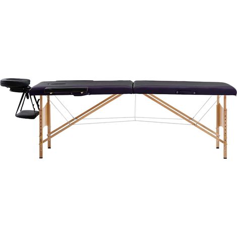 Table de massage pliable 2 zones en bois réglable avec sac de transport Noir 191 x 70 cm (1/5)