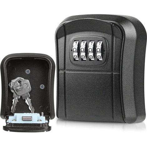 Secure Key Box, 4 Digit Combination Code, Safe Storage Zinc Alloy Lock Safe Box, Black