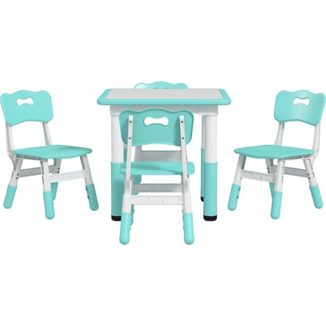 Table et chaises enfants 5 pièces 4 chaises réglables 32x36x52,5-56 cm table 60x60x46-58 cm vert