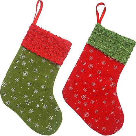 Chaussette De Noël - Imprimé Flocon De Neige - Pour Arbre De Noël Décoration Intérieure Jardin - Lot De 6 (1/5)