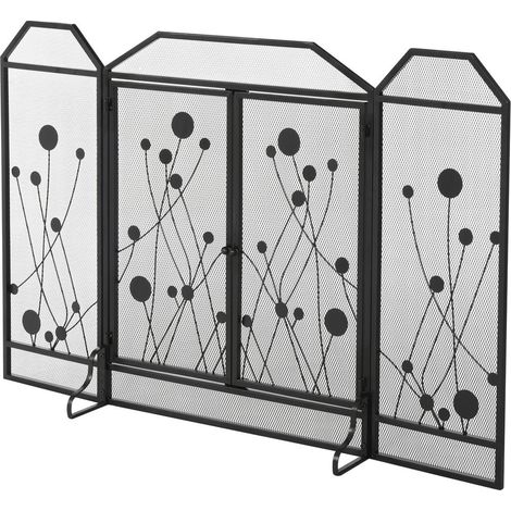 Sécurité du Foyer Écran Pare-Feu Pliable pour Cheminée 2 Portes Fermeture Magnétique Panneaux Noirs 125x80 cm (1/5)