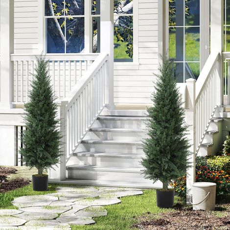 Symmetrical Set of 2 UV-Resistant Cypress Trees for Home and Office Decor with Weighted Cement Pots - Low Maintenance Greenery (1/5)
