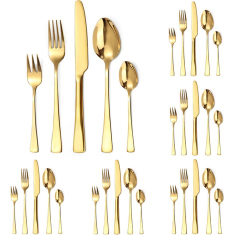 Ensemble de couverts pour 6 personnes, 30 pièces, en acier inoxydable, avec couteaux, fourchettes et cuillères, poli brillant et passe au lave-vaisselle (1/5)