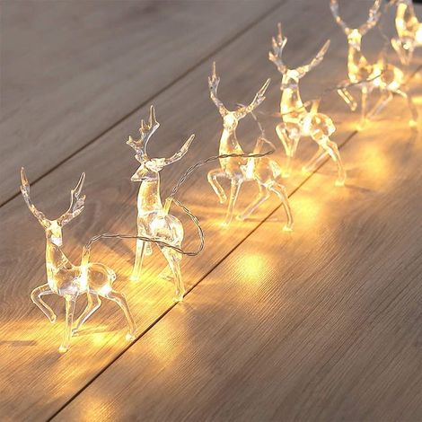 Guirlande lumineuse de Noël extérieure, déco LED blanc chaud, renne festif, 3 mètres, 20 ampoules, résistante aux intempéries. (1/4)
