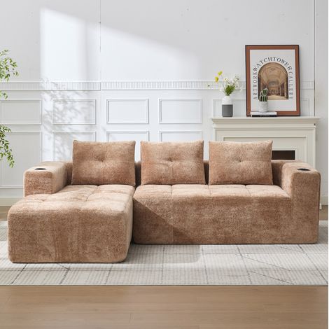 Sofá amplio con portavasos chenilla 258 cm OKMYHOME (1/5)