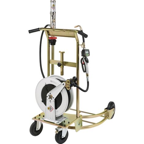 Kit mobile distribution huile enrouleur 150 bars – Pompe pneumatique R 3:1 pour fût 180-220 kg – Pistolet à compteur digital – Raasm