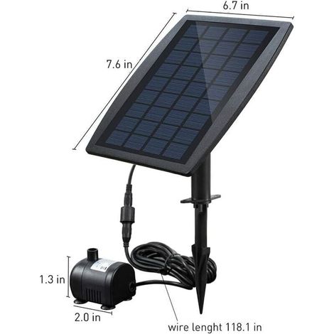 Pompe à eau solaire sans balais pour étang, fontaine solaire, pompe à eau avec panneau solaire 9 V 2,5 W 200 l/h pour extérieur, jardin, étang, bain d'oiseaux, piscine, jardin (1/4)