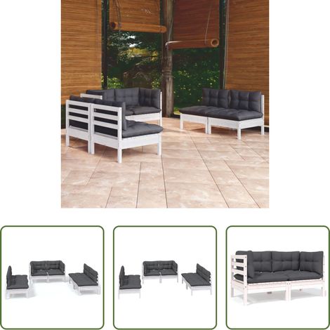 Terrassensofa - 6-tlg. Garten-Lounge-Set mit Kissen Kiefer Massivholz (1/5)