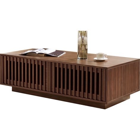 CHICFURN Table basse rectangulaire avec rangement, meuble de salon bois foncé, double porte à grille, plateau 50 kg, 100 x 50 x 35 cm (1/5)