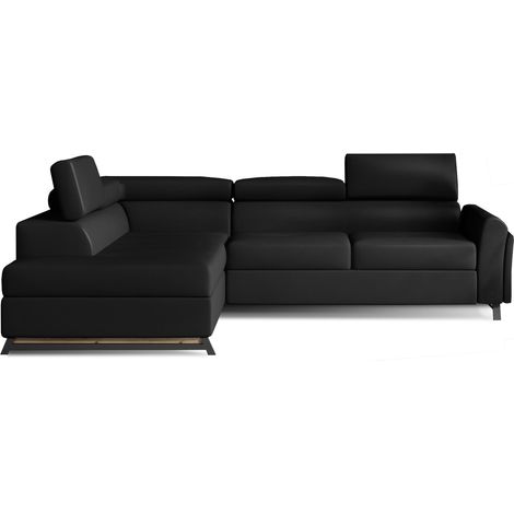 Canapé angle gauche convertible simili cuir noir avec têtières réglables Nikos 265cm (1/5)