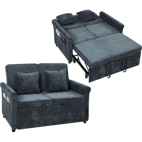 HOMCOM 2 Seater Sofa Bed, 3-in-1 Convertible Pull Out Sofa Bed, Dark Blue (1/5)