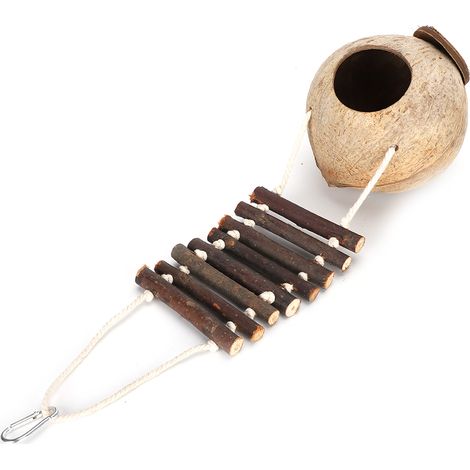 Nid d’oiseau Hamster élevage échelle d’escalade coquille de noix de coco naturelle cachette maison jouet (1/5)