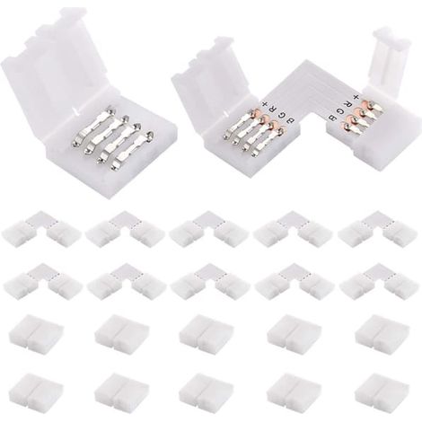 20 connettori affidabili per strisce LED RGB SMD5050. Include: 10 connettori angolati (a L) e 10 connettori dritti (4 pin ciascuno). (1/5)