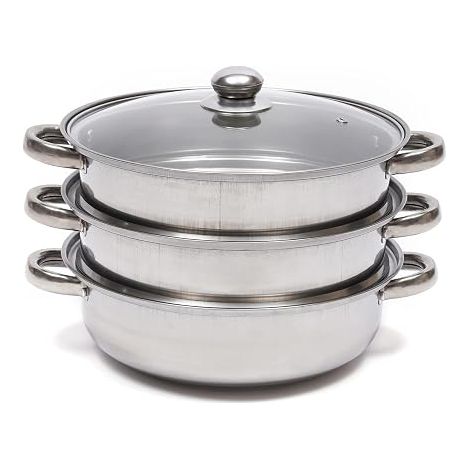 Cuiseur vapeur en acier inoxydable 3 couches pour cuisinière à gaz, cuisinière à vapeur professionnelle avec couvercle en verre, casserole multifonction pour cuisinière à induction, ustensile de (1/5)