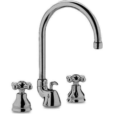 Miscelatore lavabo 3 fori con canna alta orientabile e scarico