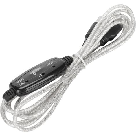Adaptateur/convertisseur de câble MIDI vers USB, câble MIDI USB, transmission de signal rapide et stable, puce de traitement haute performance pour une transmission audio à faible latence.