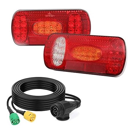 Kit de feux arrière pour remorque 12V/24V étanche avec clignotants, stop, recul, antibrouillard, avec fiche à 13 broches et câble à 5 conducteurs de 5,5m pour camion, caravane, camionnette (1/5)