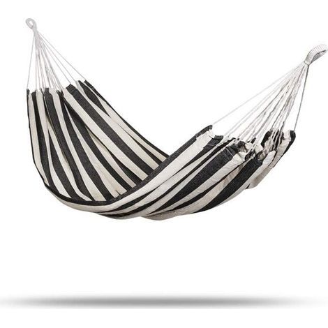 Gartenhängematte in Schwarz-Weiß, Hängematte aus Segeltuch, verdickte Schaukelhängematte, einfache Campinghängematte mit Nylontasche (1/5)
