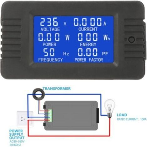 PZEM-022 AC 100A Current Voltage Amperage Power Energy Panel Meter LCD Digital Display Ammeter Voltmeter Multimeter with Closed CT (1/5)