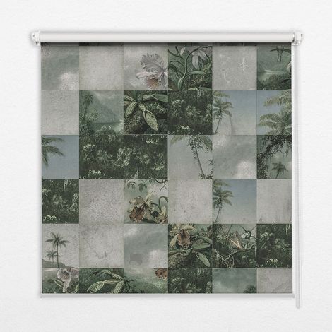 Tenda a Rullo Interna per Finestra - Tenda Filtrante Luce - Tenda Privacy - Tenda Decorativa Rettangolare - Rullo per Interni - (100 cm x 140 cm) - Palme rivestite di tegole (1/5)
