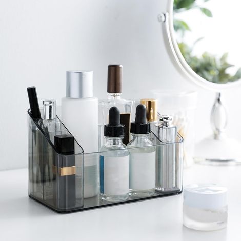 Make-up-Aufbewahrungsbox, Kosmetik-Organizer aus Kunststoff für Schminktisch, Badezimmerschrank, Kosmetiktisch, mit 2 herausnehmbaren Innenfächern