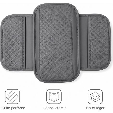 Housse d'Accoudoir Central Voiture Gris Perfore Cuir 43 x 31 x 1,5 cm avec Poche (1/4)