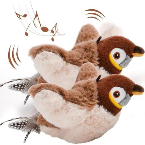 2Pcs Oiseau, Jouet Interactif, Plume Réaliste, Peluche Douce, Chaton Adulte (1/5)