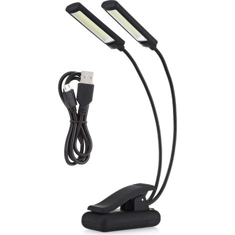 Doppelköpfige Klemmleuchte, wiederaufladbare Notenpultleuchte, LED-Notenpultleuchte mit 3 Helligkeitsstufen, tragbare Lampe (1/5)