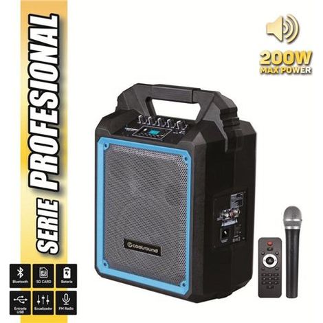 Coolsound pro 200 altoparlante amplificato bluetooth 200w 6,5" 60w rms con batteria - usb, sd, ingresso mic jack 6,3mm - 1 microfono serie pro cool - durata della batteria fino a 3,5h - maniglia per i