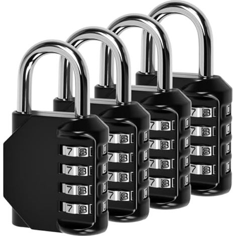 Lot de 4 Cadenas à Code 4 Chiffres – Corps Zinc + Arceau Acier – 10 000 Combinaisons – Résistant aux Intempéries – Pour Casier de Gym, École, Piscine, Bagage – Léger 90g – Réglable Facilement (1/5)