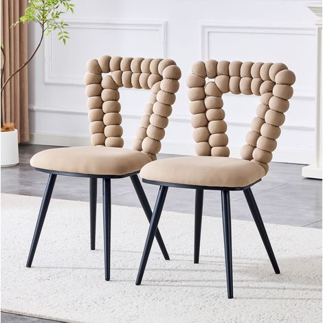 Stuhl Esszimmerstuhl 2er Set Samt Metall Camel OKMYHOME (1/5)
