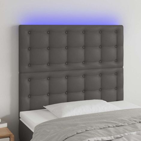 vidaXL Cabecero con luces LED cuero sintético gris 80x5x118/128 cm (1/5)