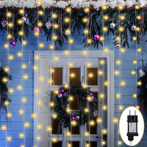 Randaco 20m 200 LED Lichterkette Eisregen LED-Lichtervorhang Weihnachtsbaumbeleuchtung Weihnachtsbeleuchtung Innen Außen Deko 8 Modi Warmweiß (1/5)