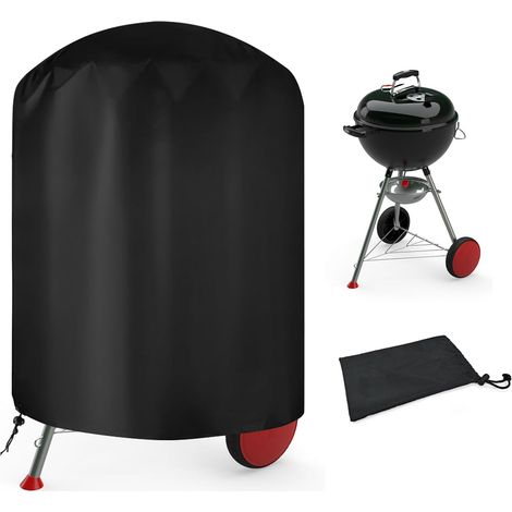 Funda protectora redonda para barbacoa de exterior, anti-UV y anti-agua, Oxford 210D, Ø61 x 70 cm, compatible con la mayoría de parrillas. (1/5)