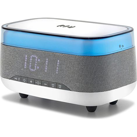 Enceinte Bluetooth blanche 6 en 1, chargeur sans fil 15 W, stéréo et éclairage LED 7 couleurs (1/5)
