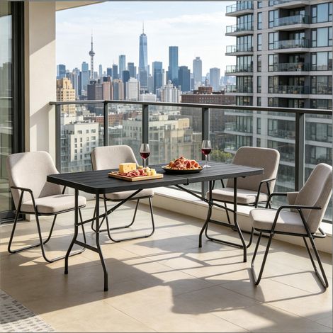Buffet, pour balcon et terrasse, table à manger pliante, Table de balcon avec plateau lisse, format pratique, style moderne et facile à associer