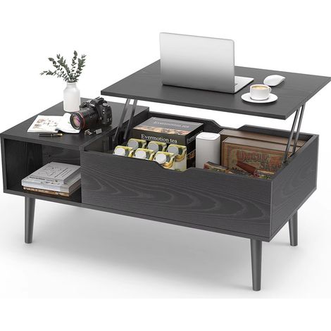 Couchtisch Lift-Top 100 x 50 cm – Höhenverstellbarer Wohnzimmertisch mit Stauraum, Holz-Design, ausziehbar als Schreibtisch & Esstisch, einfaches Anheben und Absenken