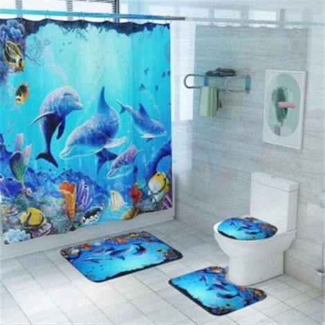 Tapis antidérapants pour rideau de douche de salle de bain - YSTP - Motifs dauphins - Lavables - 180x180cm (1/4)